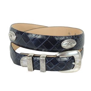 Golf Women's Designer Conchos Belt Size 32 Genuine Italian Calfskin Blue